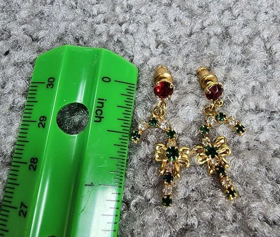 Chatherines Dangle Drop Candy Cane Pierced Post Earrings Christmas Holiday Wear - Image 7