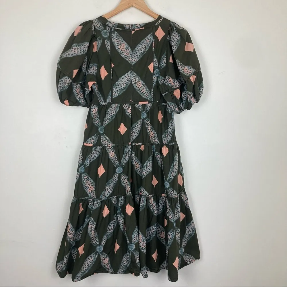 Ulla Johnson army green boho pint tiered knee/midi length dress. Size 6 - Image 8