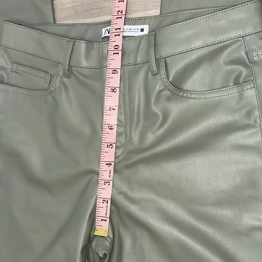 Zara faux leather sage high waisted pants size medium - Image 6
