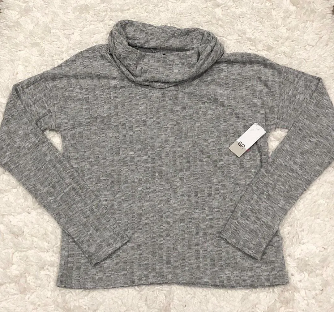 Cozy Ribbed Turtleneck Long Sleeve Top Grey S - Image 4