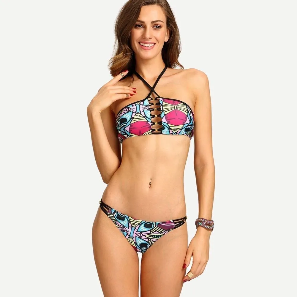 ✨Multicolor Tribal Print Beaded Macrame Bikini✨ Black Size M - Image 2