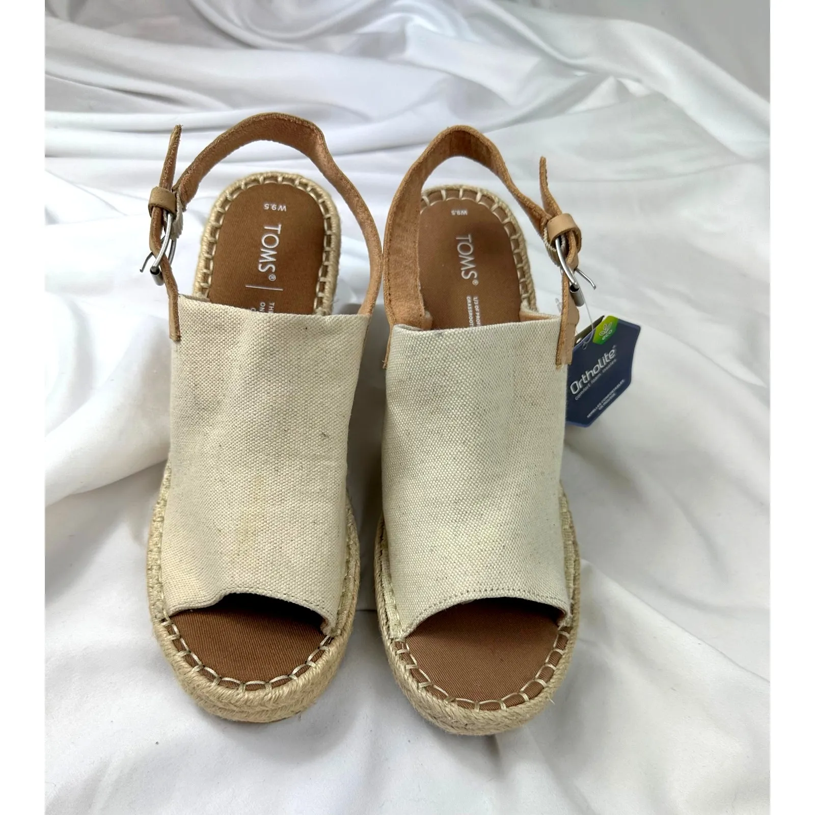 Toms Monica Slingback Platform Wedge Sandals Natural Canvas 9.5 - Image 5