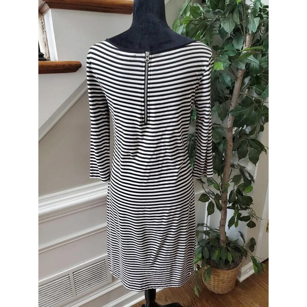 Chelsea & Theodore Womens Black Striped Long Sleeve Knee Length Dress Size Small - Image 8