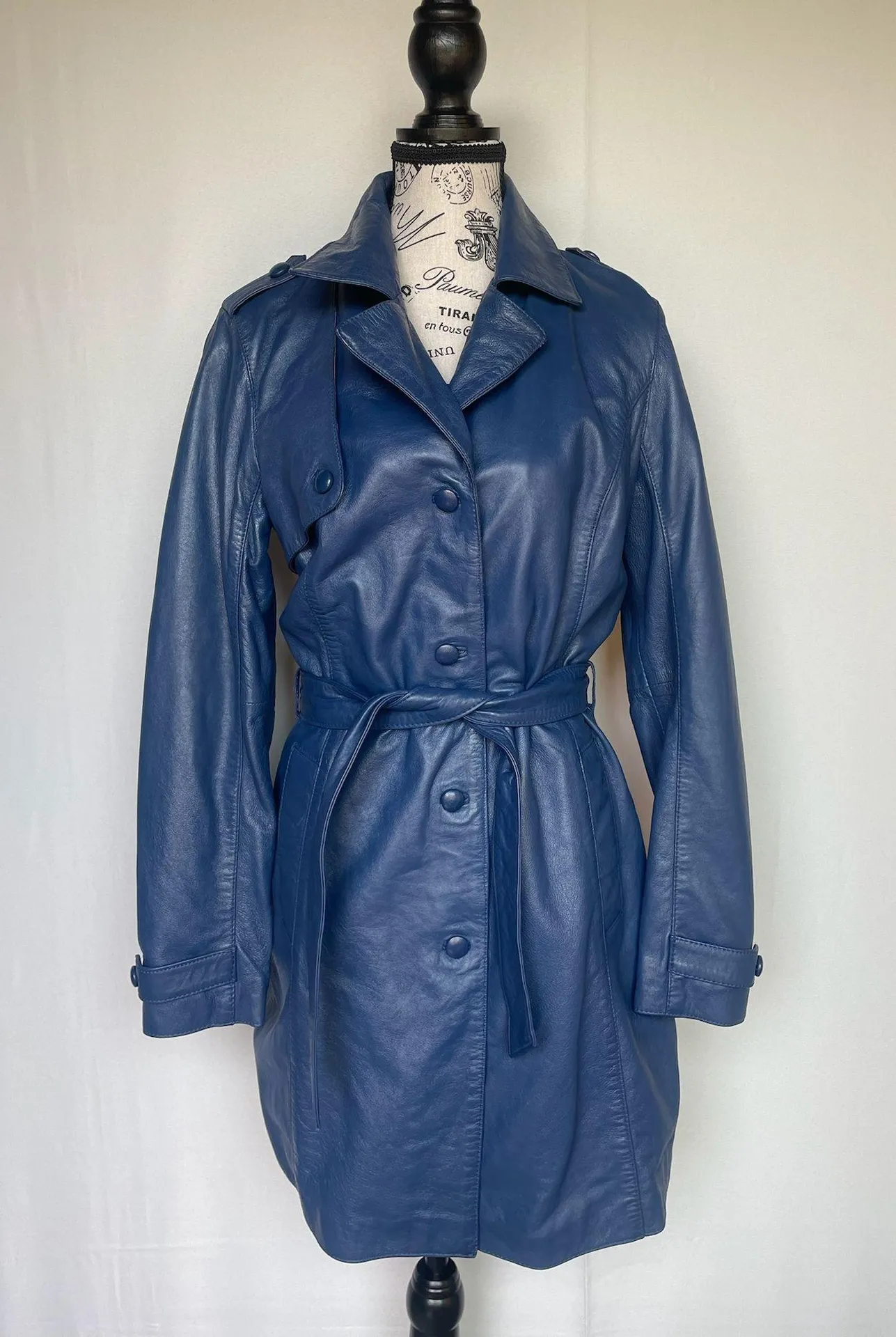 Lailah CF leather trench coat jacket in royal blue size S small NWT - Image 7