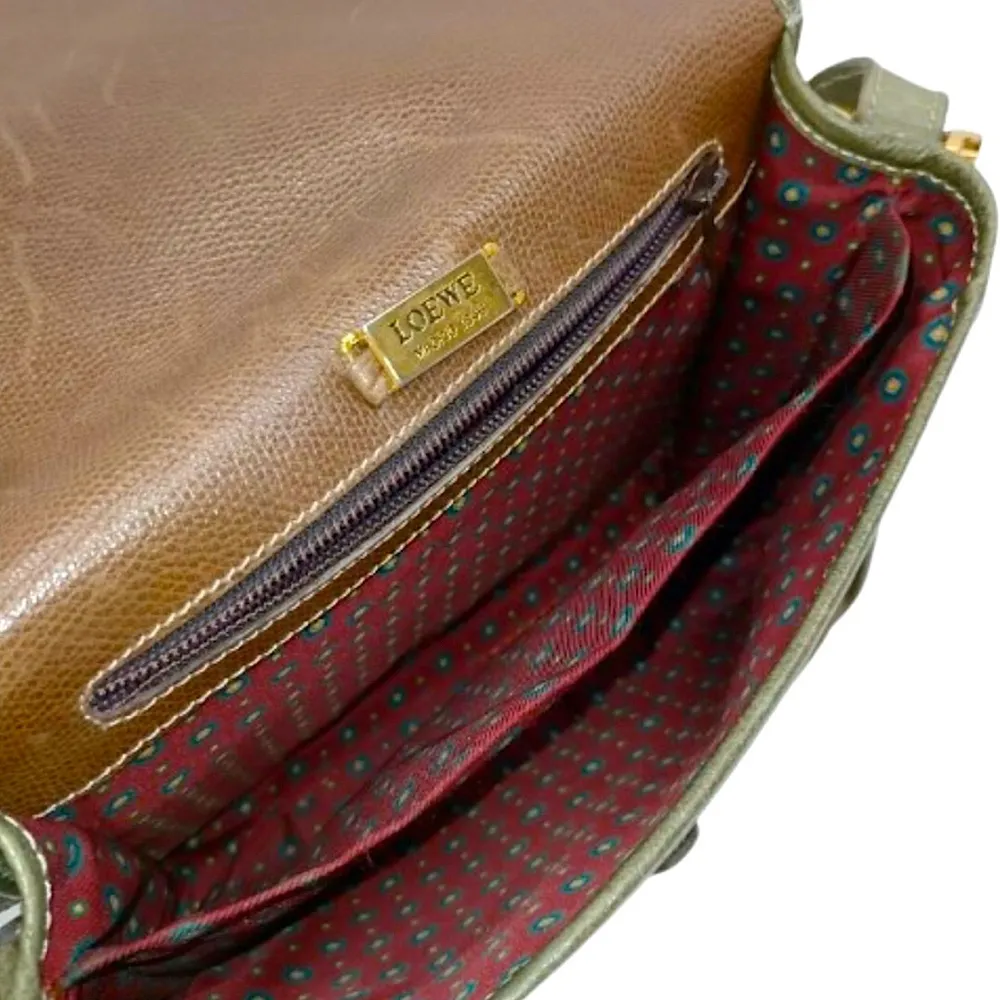 Vintage LOEWE Brown and Green Leather Single Flap Crossbody Shoulder Bag - Image 3