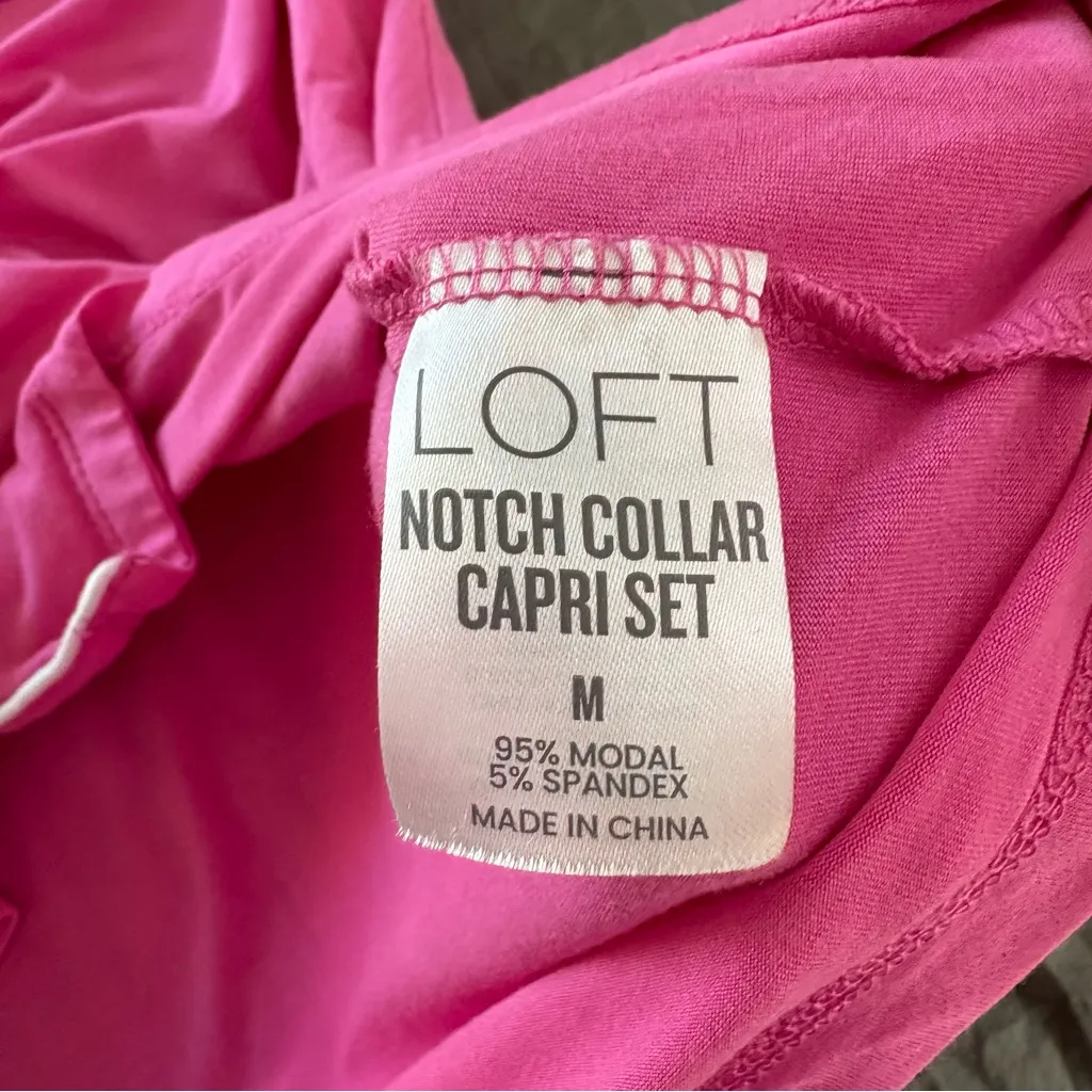LOFT Notch Collar Capri Sleep Set.Hot Pink. Size Medium. - Image 7