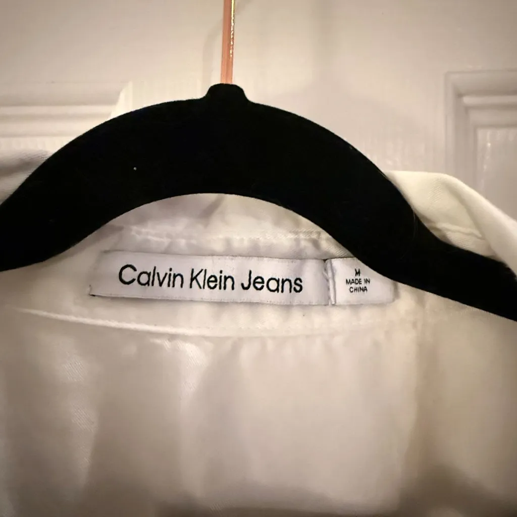 Oversized White Medium Calvin Klein Jeans Drapey Long Sleeve Button Down Top - Image 3