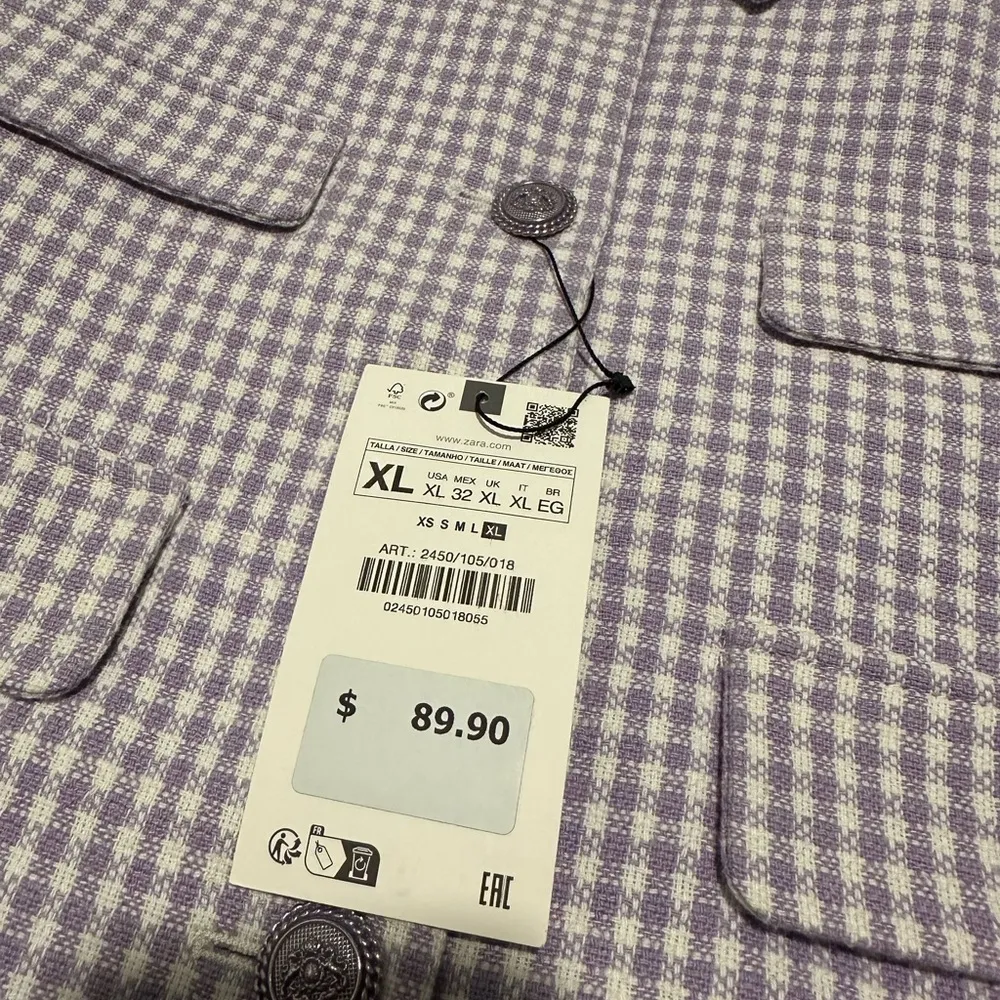 NWT Zara purple and white gingham cropped jacket - Image 5