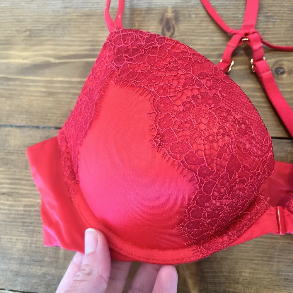Victoria Secret 34B Strappy Front Closure Sexy Red Push Up Bra - Image 2