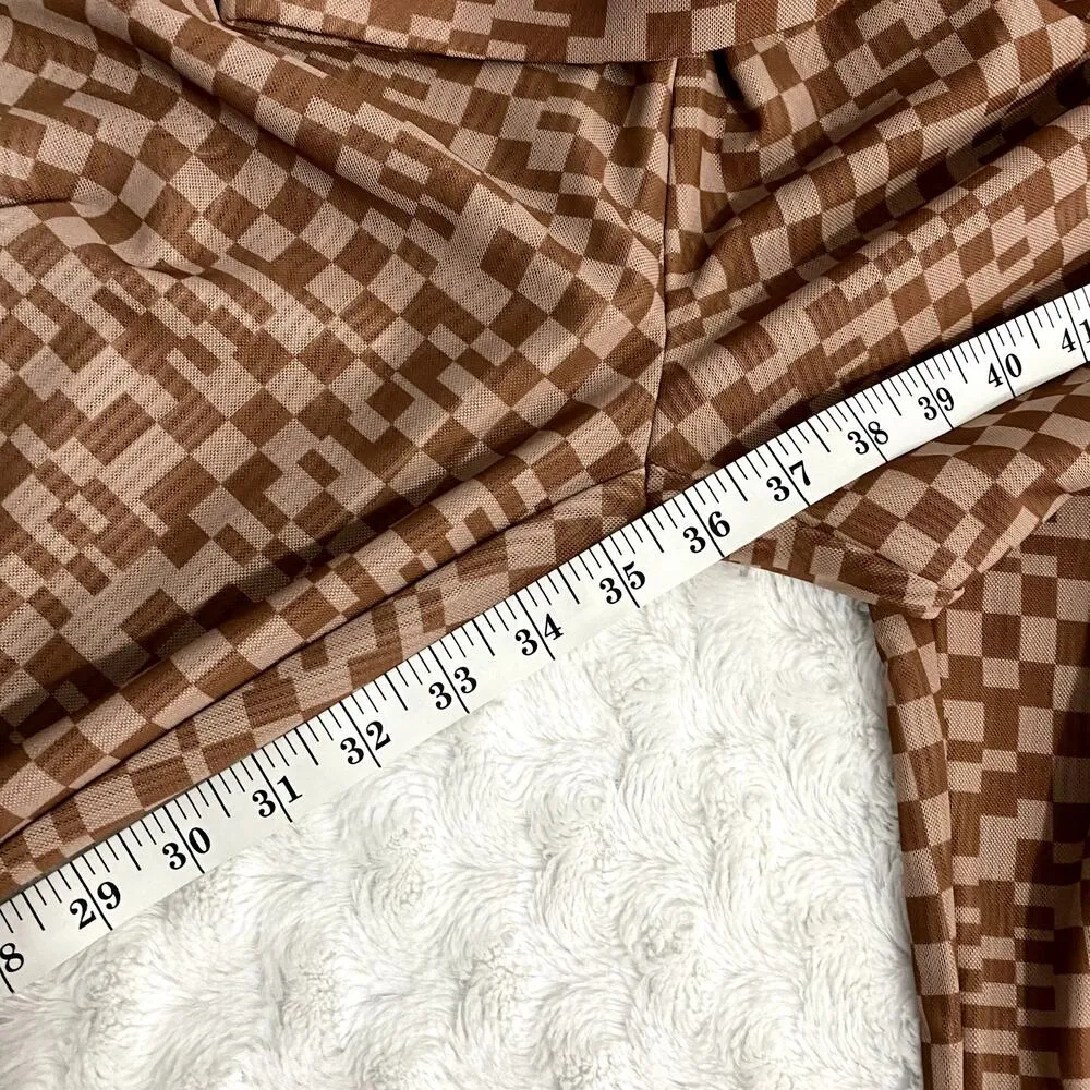 White Fox Boutique Brown Checkered High Rise Mesh Pull On Flare Pants M - Image 8