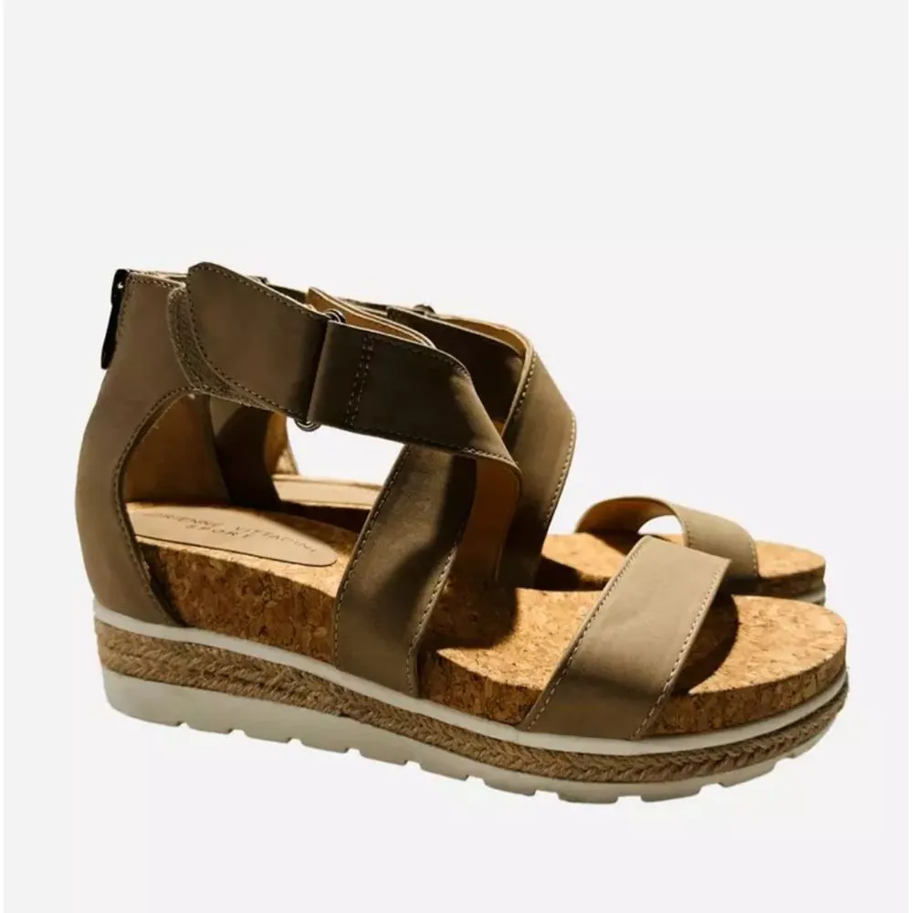 Adrienne vittafini Modern Platform Cork Sandals Strappy Gladiator Wedge Shoes 9 - Image 2