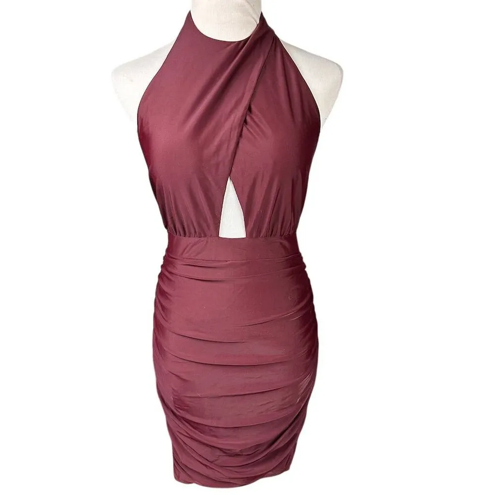 NWT Tiger Mist Women's Halter Backless Ruched Bodycon Dress Purple M Cocktail - Image 3