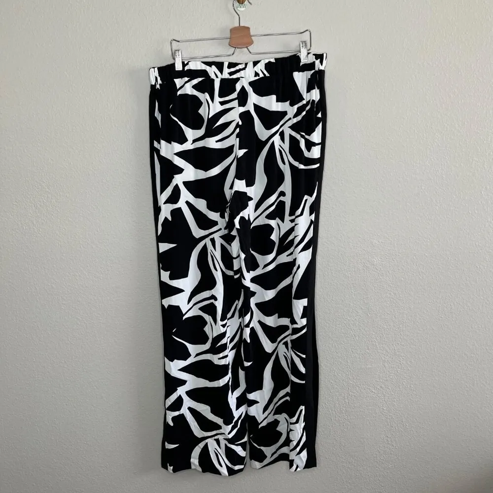Joseph Ribkoff Womens Black & White Floral Print Slit Wide-Leg Pants 16 - Image 2