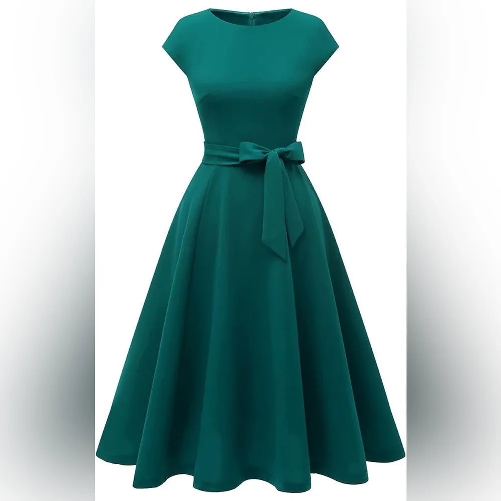 NEW Teal Cocktail Sleeveless Career Modest Midi Dress L NO BELT Blue Size L - Image 5