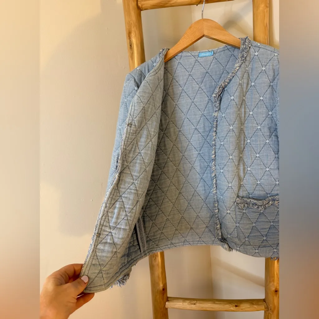 J McLaughlin Helene Quilted Jacket Womens Medium Light Denim Chambray Coat - Image 5