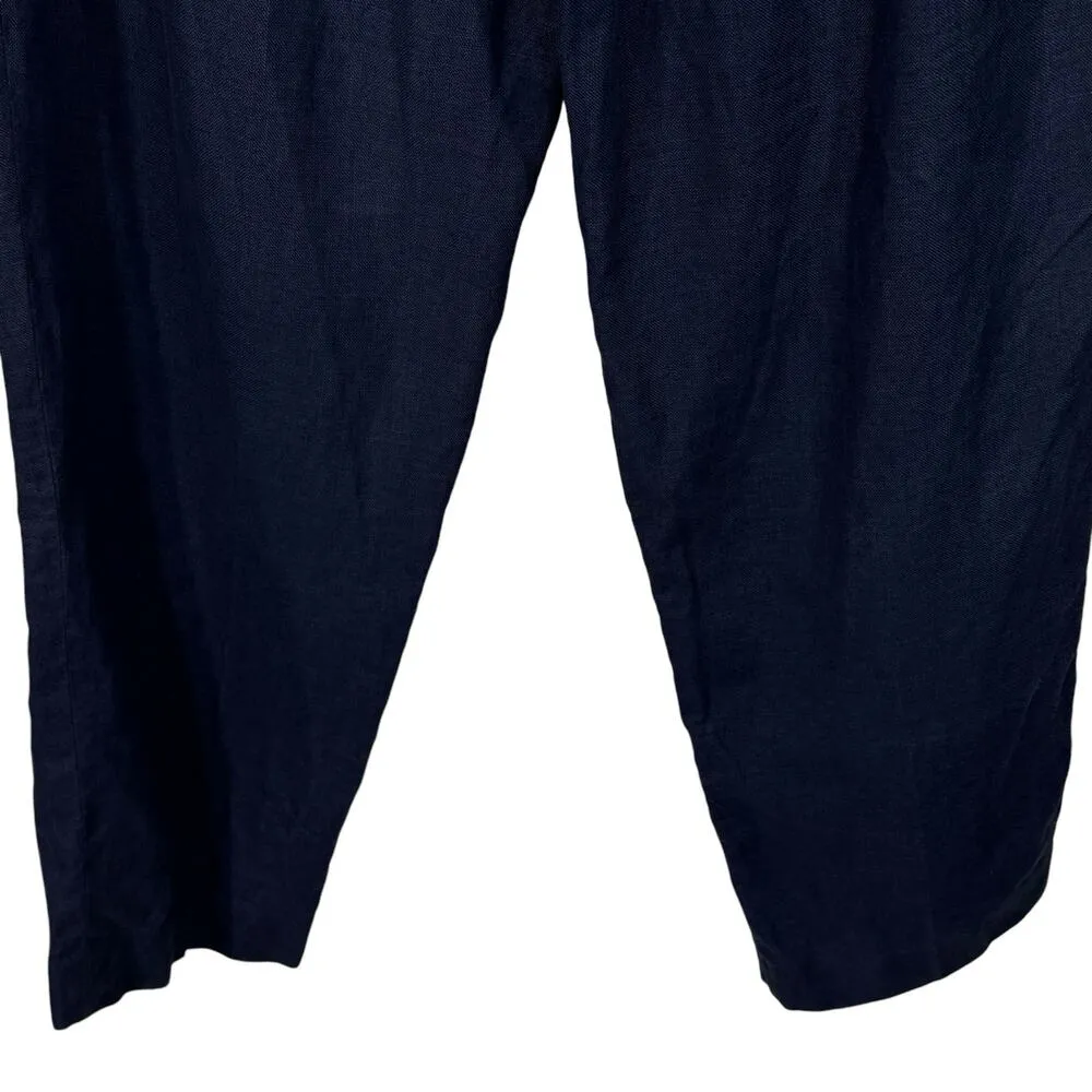 Liz Claiborne Collection SZ 16 Linen Pants Pockets Pleated Zip-Fly Navy Blue - Image 6