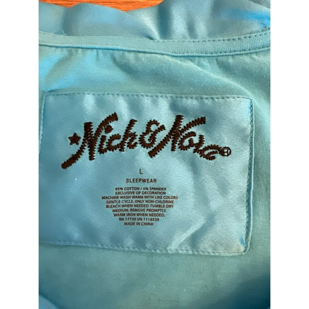 Blue Short Sleeve Pajama Top Size Large Solid Women's Twist Neck - Image 2