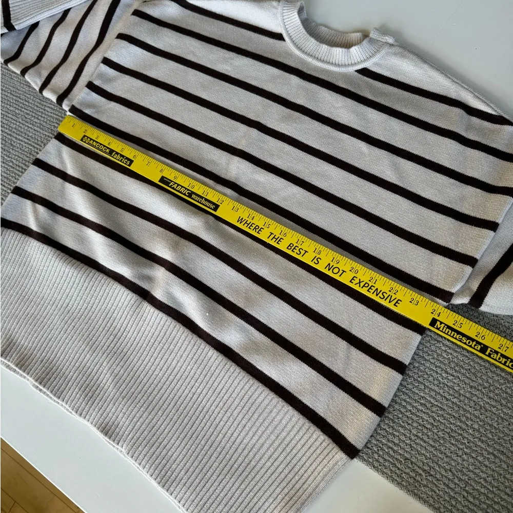 KENDALL & KYLIE Brown Ivory Striped Relaxed Oversized Crewneck Sweater Size XS/S - Image 8