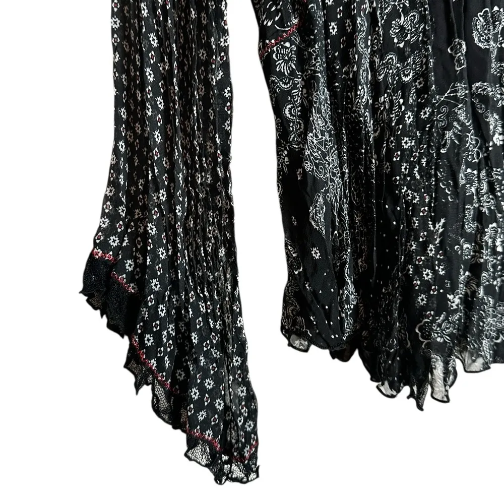 VTG Coldwater Crinkled Chiffon Lace Top Flare Sleeve Witchy Grunge Size M - Image 4