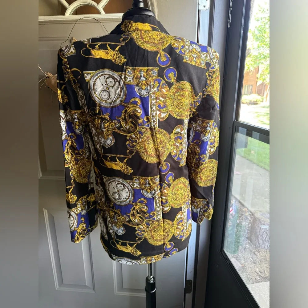 Vintage Patina International lions of time motif oversized blazer, size small Gold - Image 7