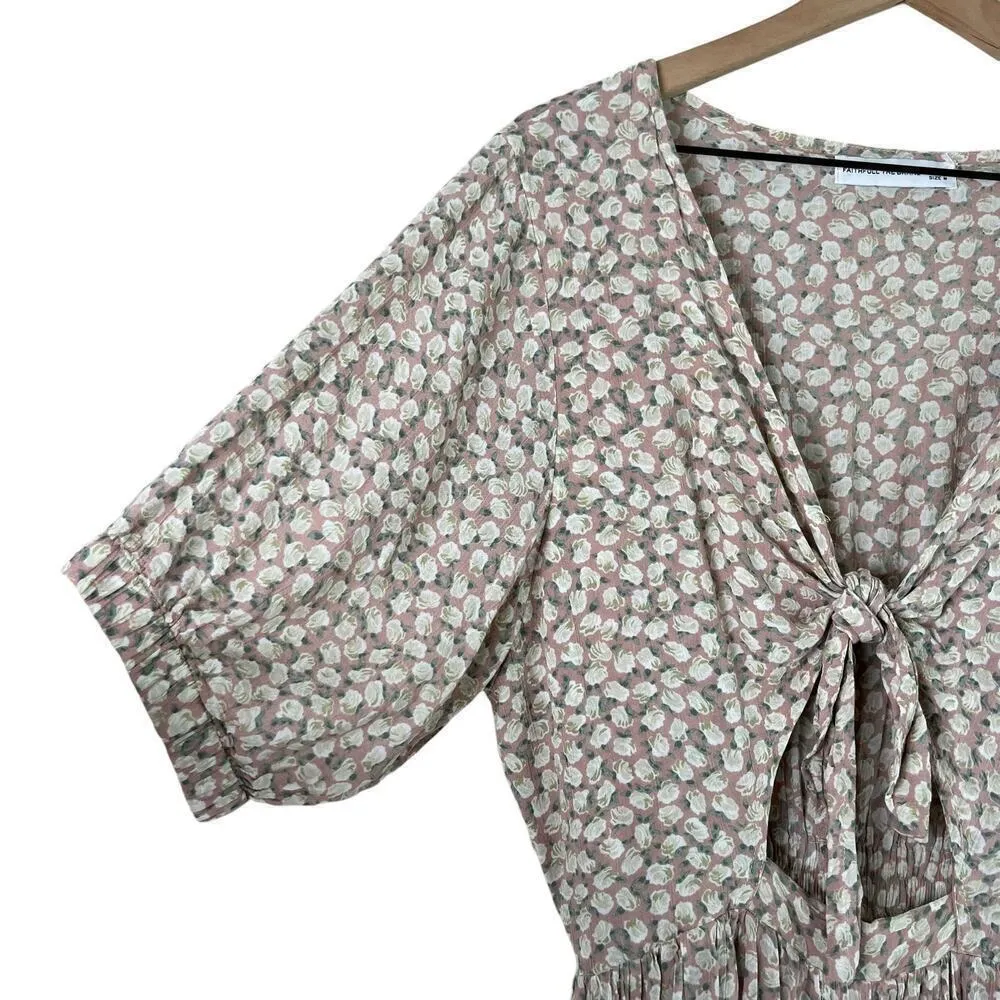 Faithfull The Brand Marigot Tie-Front Dress in Pink Azalea Floral Print, Size 6 - Image 6