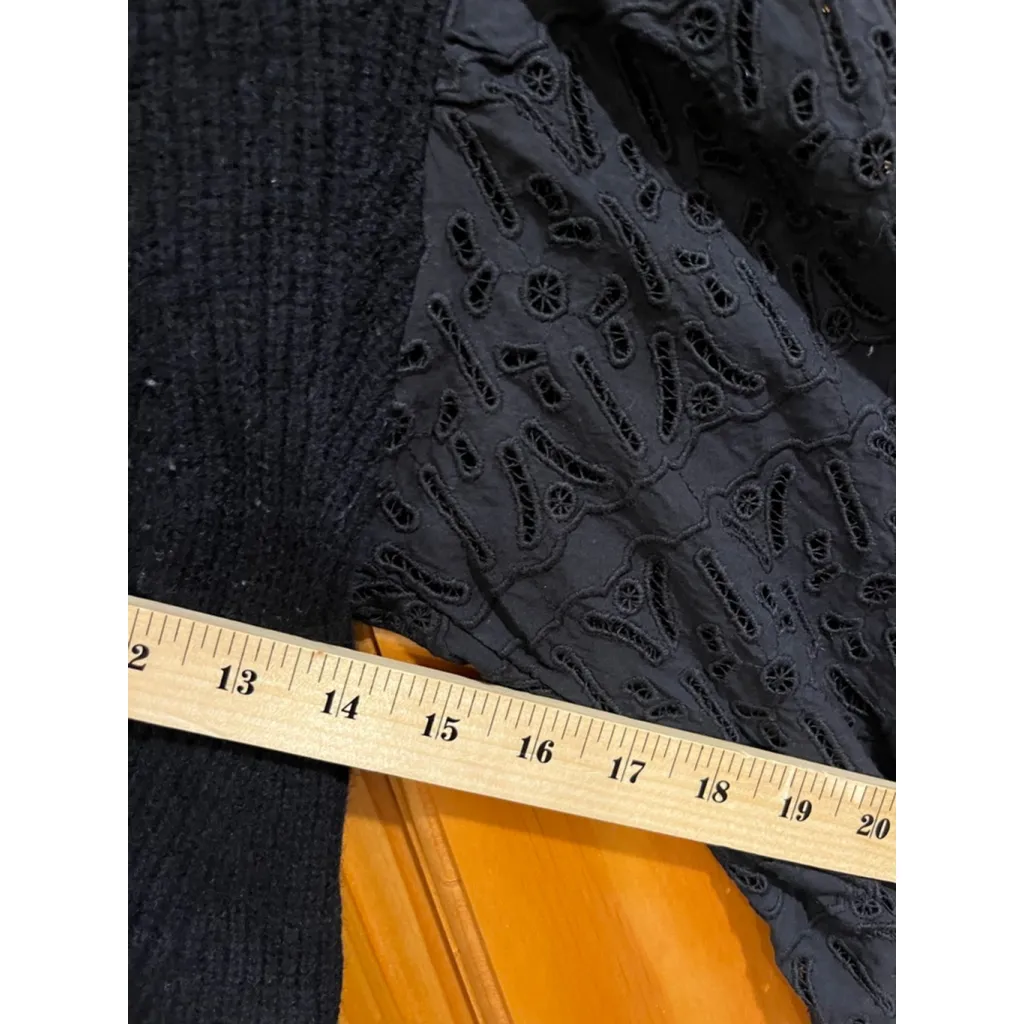 Sea NY Iris Eyelet Black Peasant Balloon Sleeve Wool Cotton Mock Neck Sweater - Image 5