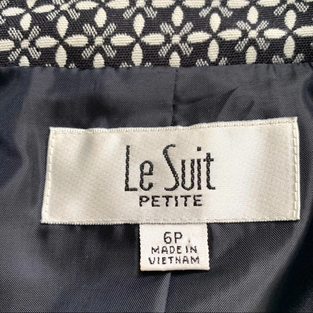 Le Suit Blazer Jacket Black White Print Button Front Professional Jacket Size 6P - Image 2