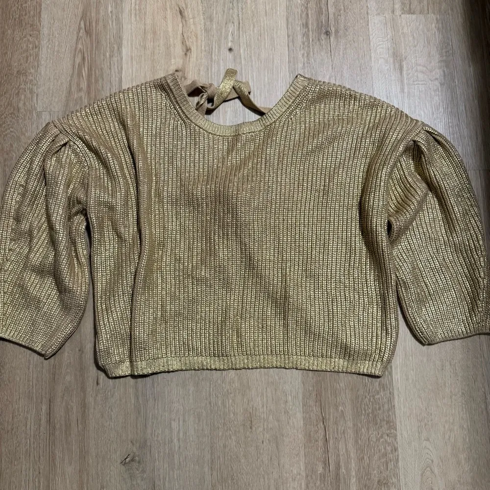 Kika Vargas Chunky Knit Sweater Sweater Metallic Back Tie‎ Gold Metallic 2X - Image 7
