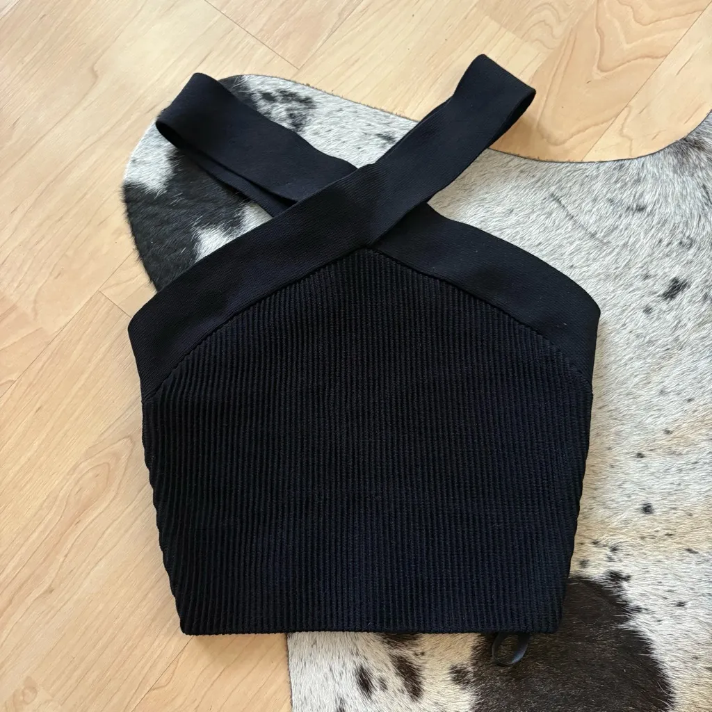 ARITZIA BABATON Black Sculpt Knit Criss‎ Cross Cropped Ribbed Tank Top Size XS - Image 3