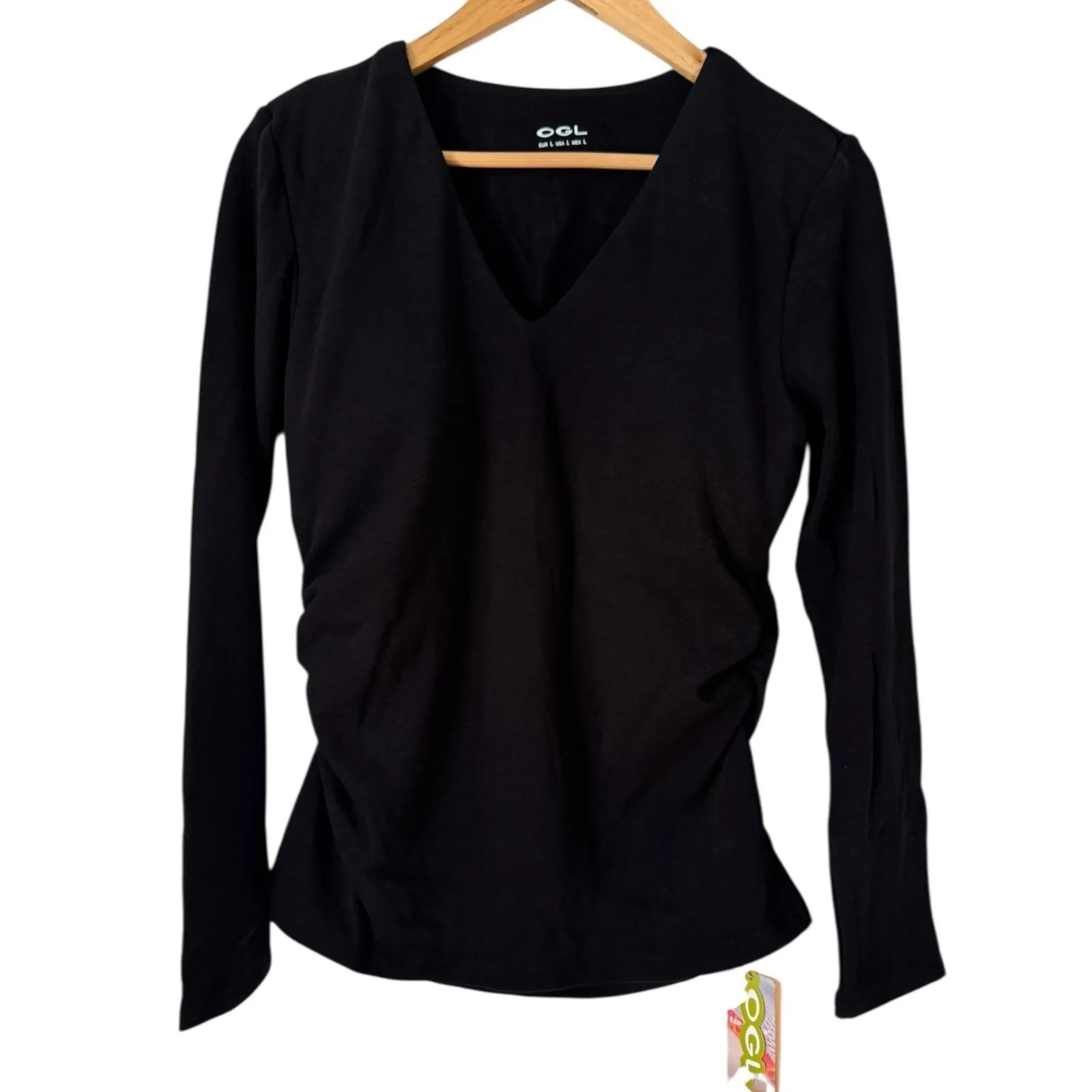 NWT OGL ProWarm V Neck Ruched Sides Brami Top Long Sleeve Black Size Large - Image 4