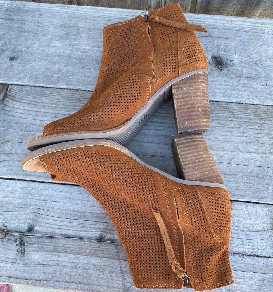 Toms Brown Suede Peep Toe Ankle Booties Size 8.5 - Image 8