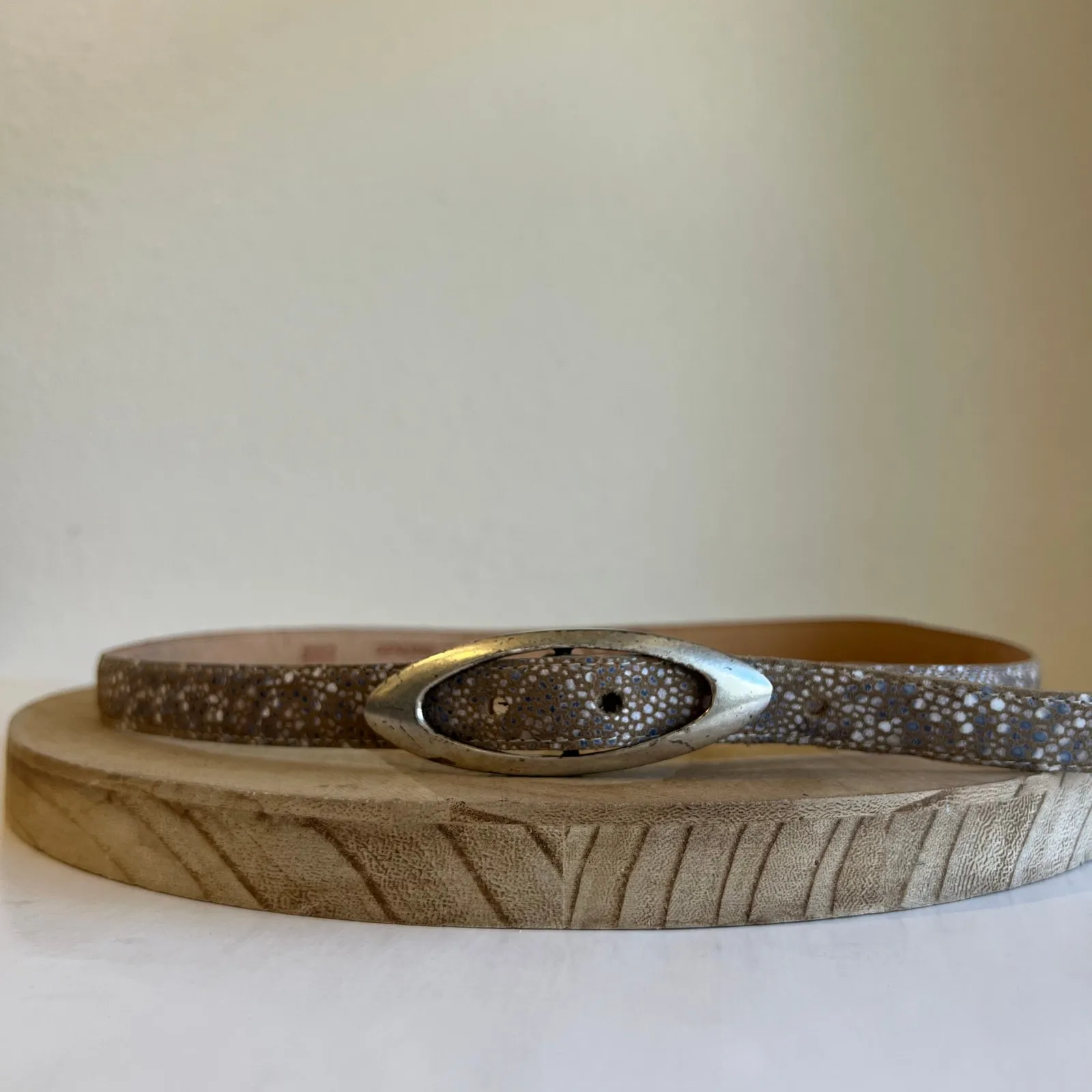 Cofi Made in Mexico Genuine Leather Oval Silver Buckle Belt Size 34 / Medium Tan - Image 10