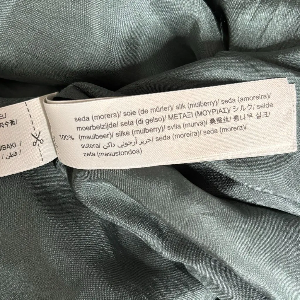 Oysho Silk Embroidered Kaftan Dress Size S Green V Neck Light Slightly Sheer NEW - Image 10