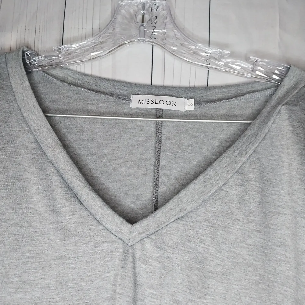 Misslook Gray and Black Women's V-Neck  Oversized Top - Image 3