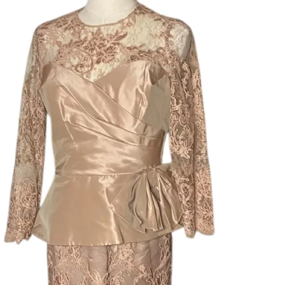 Rickie Freeman Teri Jon Lace Peplum Sheath Dress Blush Pink Size 6 NWT - Image 3