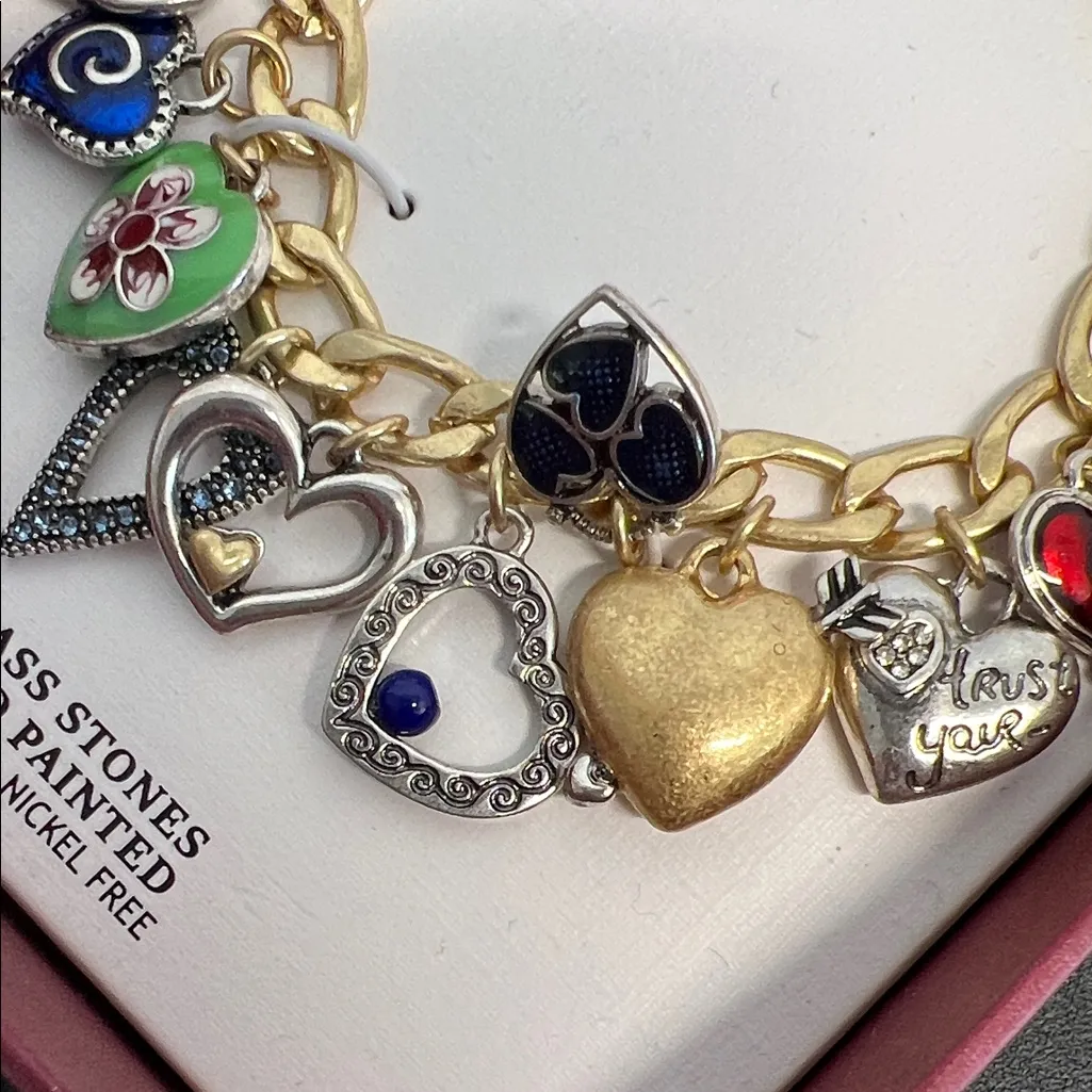 Piper K | Dual-Tone Boho Heart Charm Bracelet w/ Heart Clasp - Image 10