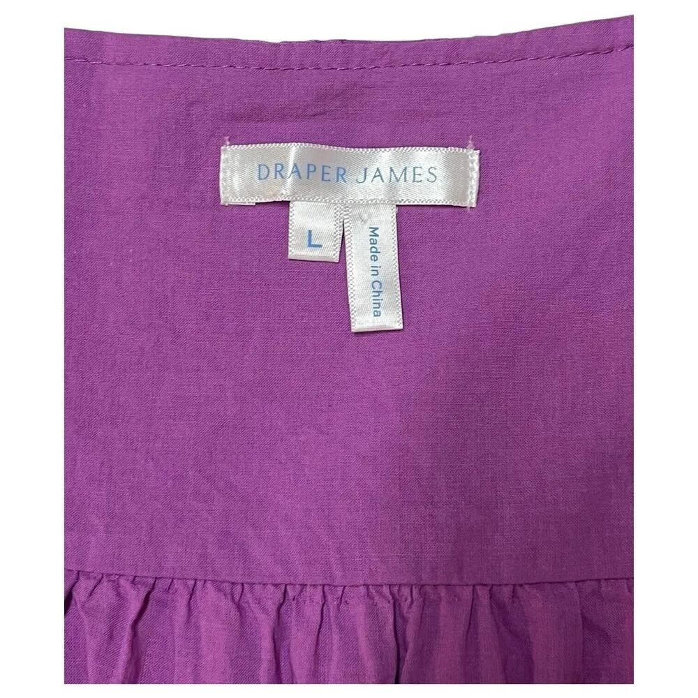 Draper James Top Womens L Eyelet V Neck Short Bubble Sleeve Embroidered Purple - Image 7