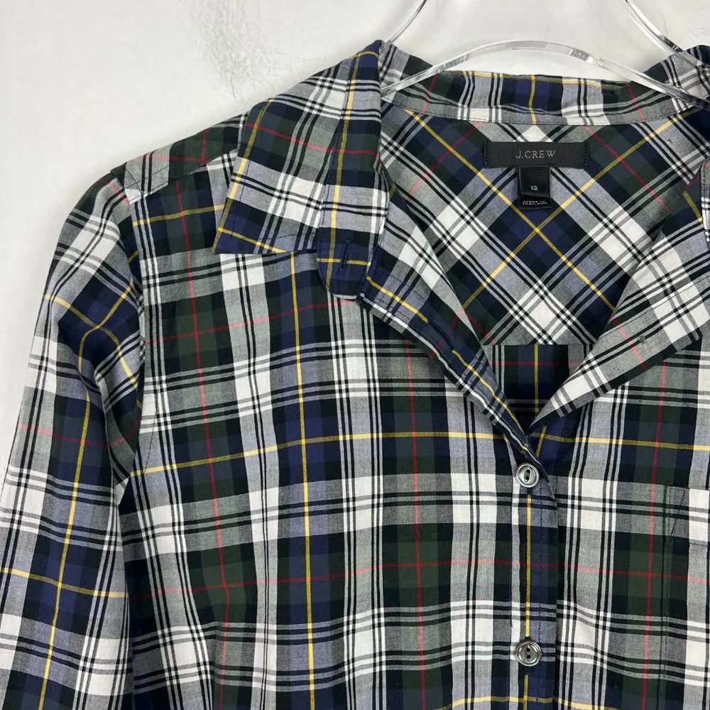 J. Crew Shrunken Boy Shirt in Forest Plaid Buttondown Top Size 12 L1377 - Image 2
