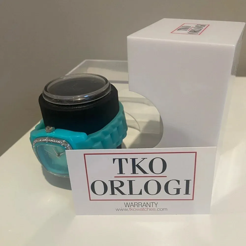 TKO Square Face Watch with Silicone and Rhinestones Aqua‎ Blue EUC - Image 5