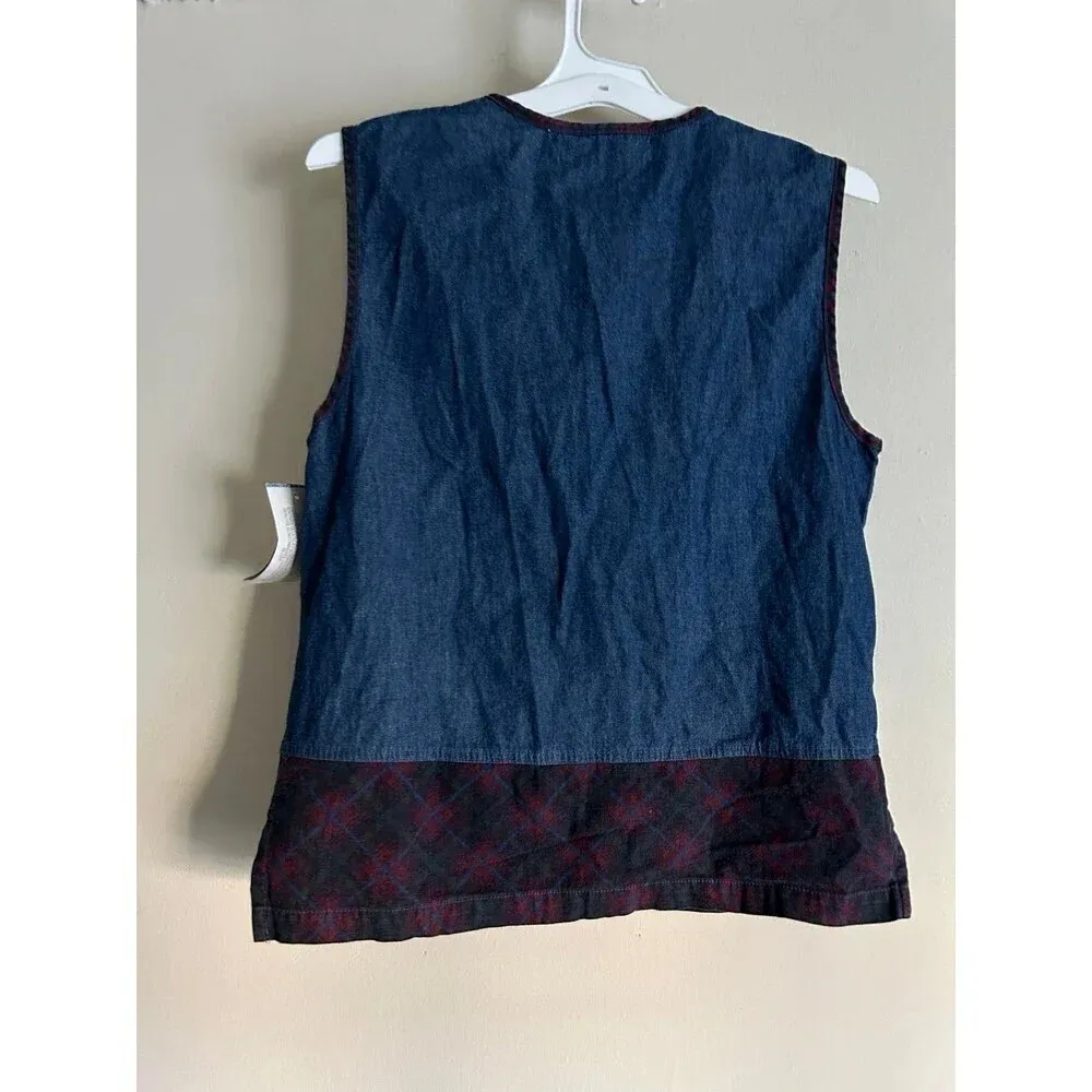 Vintage Capacity Women's Vest Denim Blue Plaid detail S - Image 2