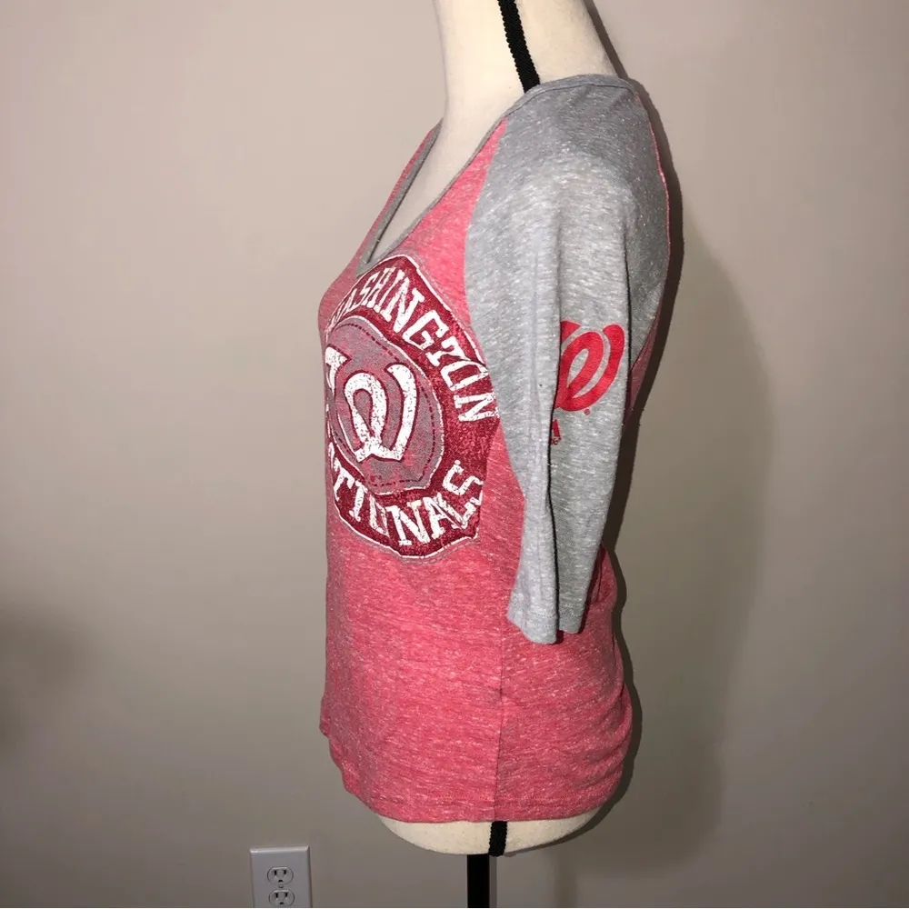 Washington Nationals Size M Slub Knit Top Red Gray Raglan Sleeves Womens Shirt - Image 3