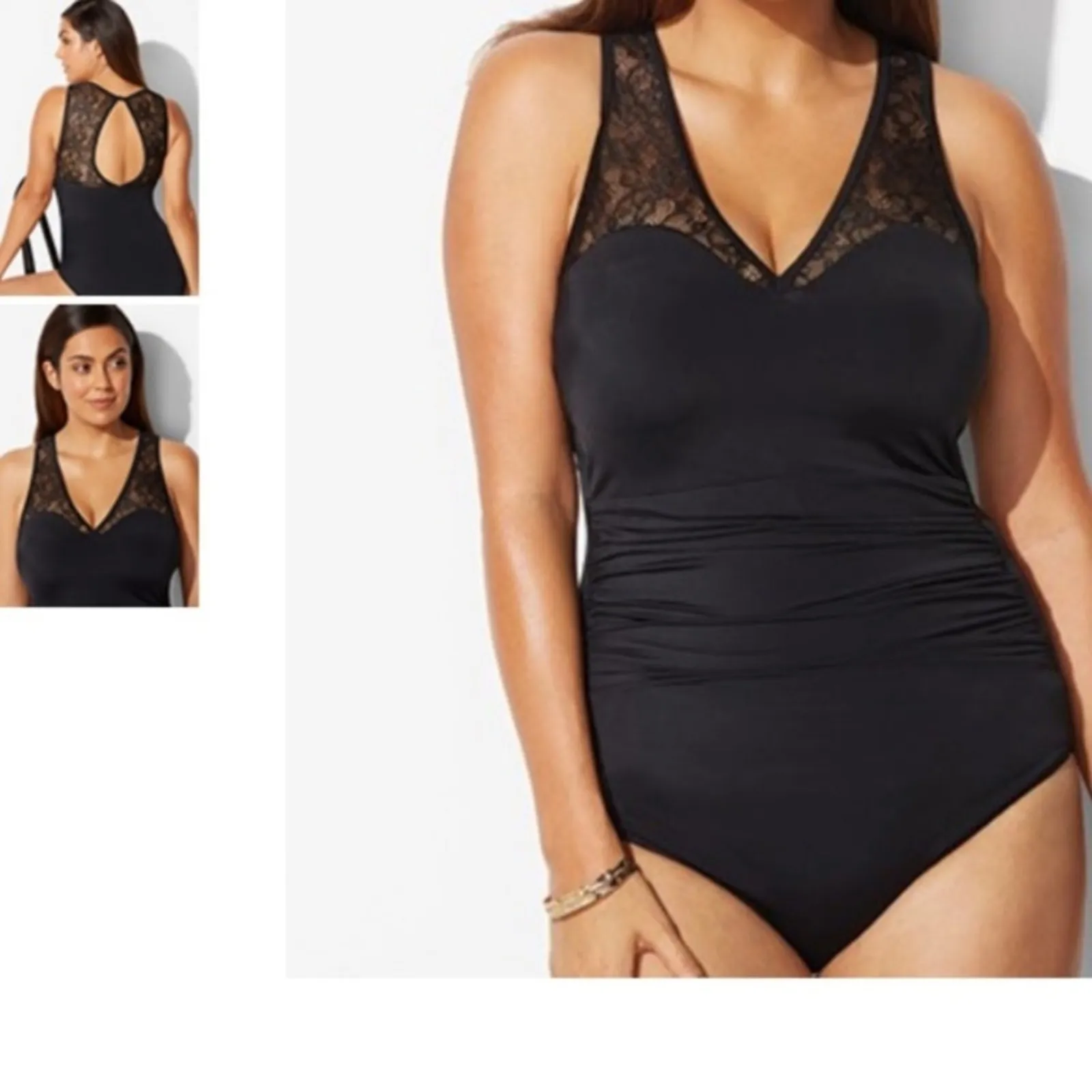NWT Swimsuits for All black lace ruched v neckline one piece swimsuit 18 - Image 4