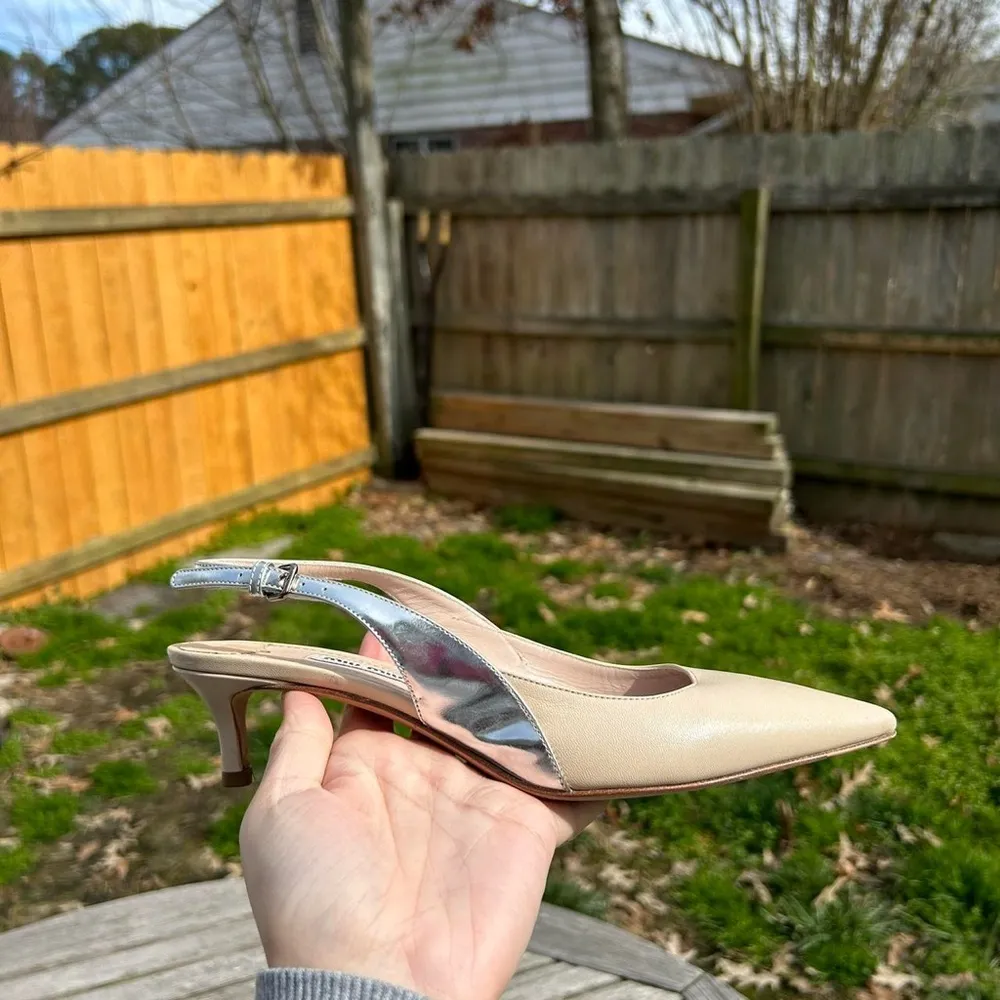 Nude Kitten-Heel Slingback Pumps by miu miu size 36 1/2  nude silver‎ 6 - Image 5