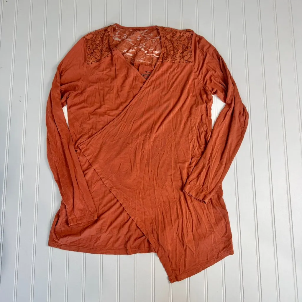 Torrid Super Soft Knit orange lace detail open front cardigan size 0/large E29 - Image 3