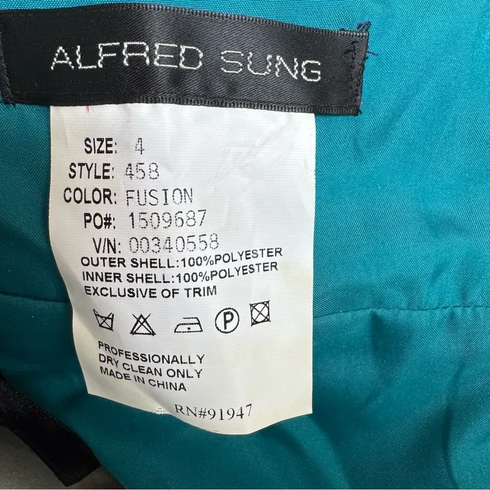 Alfred‎ Sung Taffeta One Shoulder Cocktail Mini Dress Teal Iridescent size 4 - Image 6