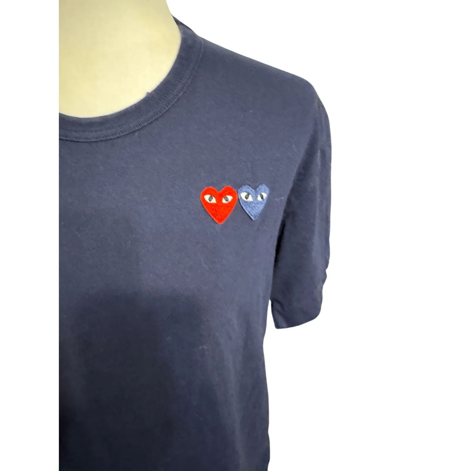 Comme des Garçons PLAY Navy Tee Shirt Red & Blue Heart Logo Size L Size L - Image 4