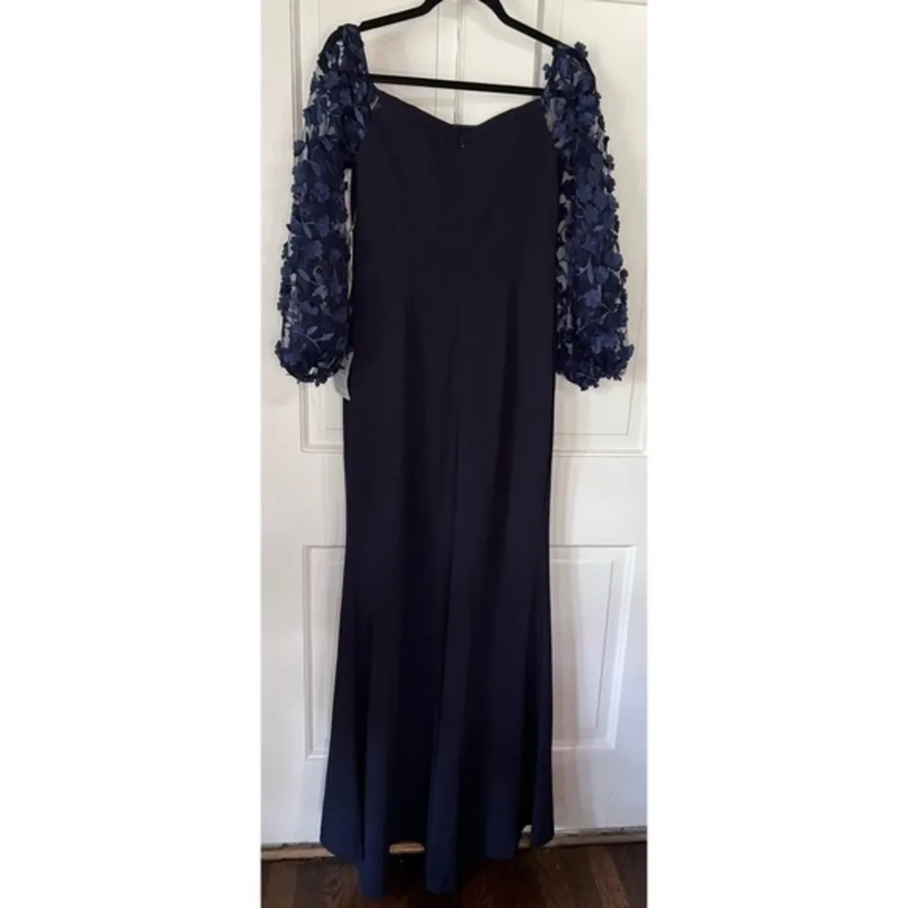 Eliza J Off the Shoulder 3D Floral Sleeve Scuba Crepe Blue Evening Dress Size 8 - Image 4