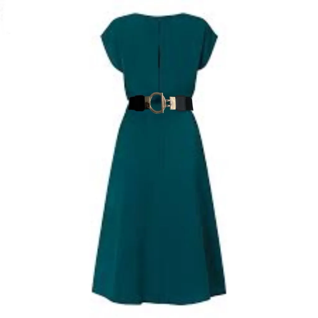 Gold Buckle Nylon‎ Black Elastic Women’s Waistband Belt
One Size - Image 5