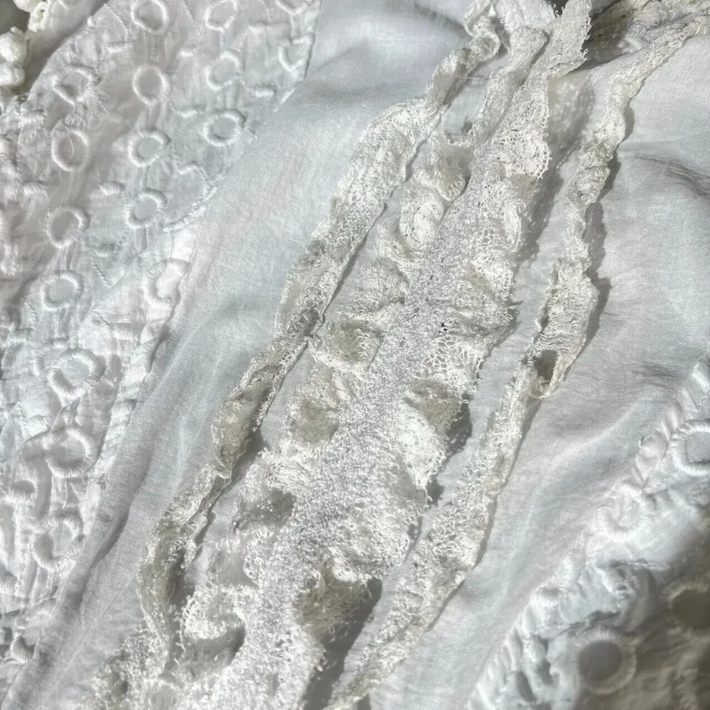 Anthropologie Alphamoment Cotton Dress Embroidered Lace Swim Coverup Sz 36 Whit - Image 10