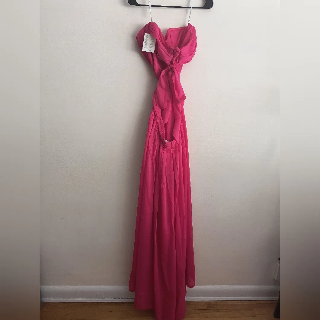 Miss Circle Pink Deep V Neck High Slit Gown Dress Large - Image 2